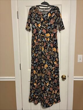 Popana Black Maxi Dress with Yellow, Rust and Blue Floral Print